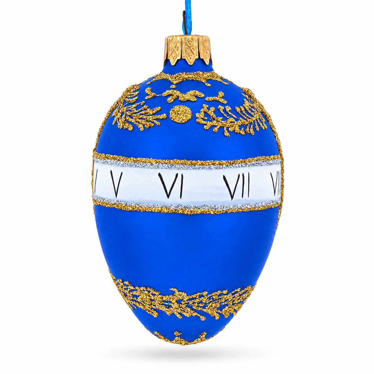 1895 Blue Serpent Clock Royal Egg Glass Ornament 4 Inches