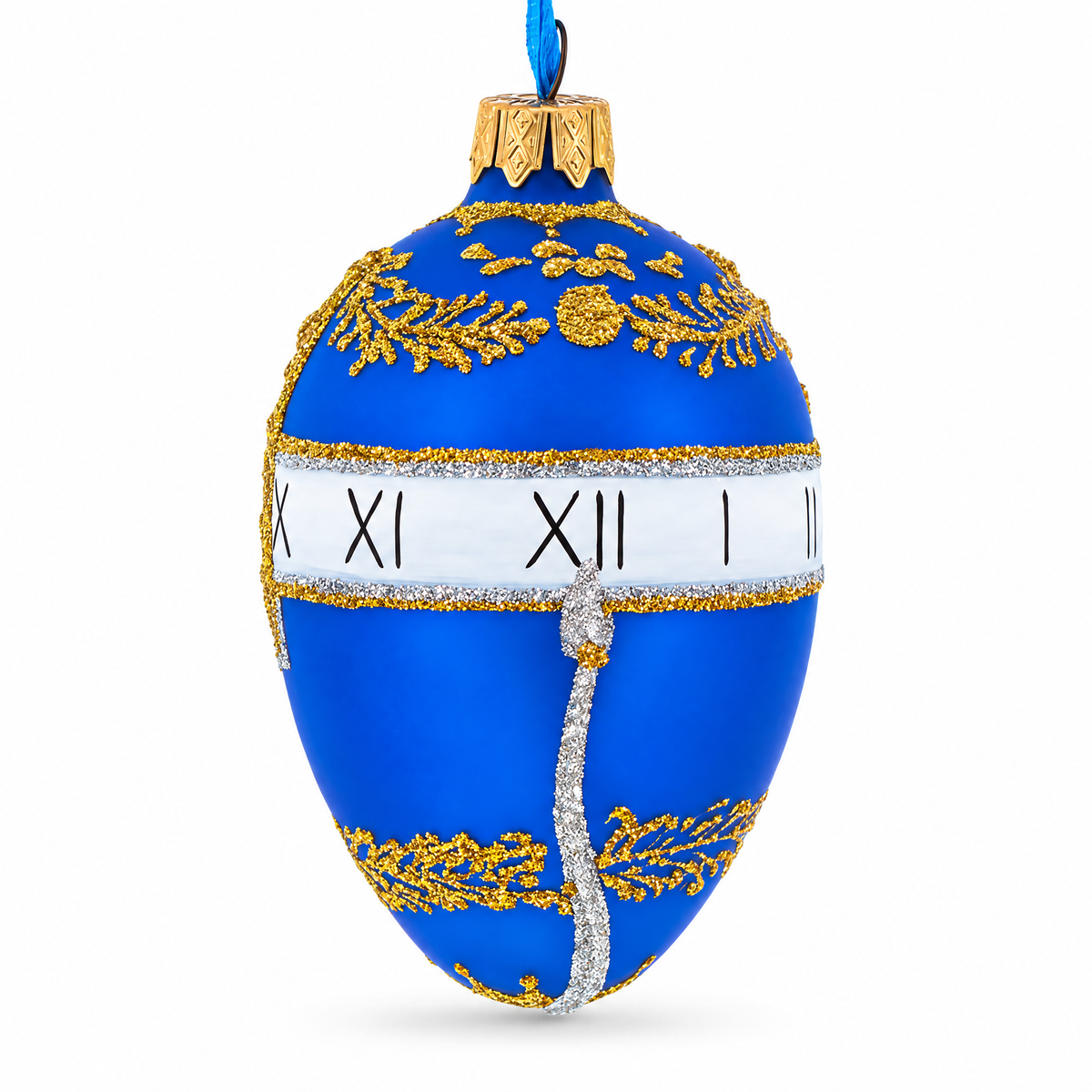 1895 Blue Serpent Clock Royal Egg Glass Ornament 4 Inches