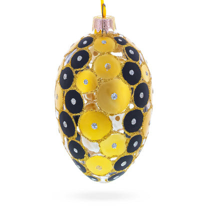 Gold and Black Circles Glass Egg Christmas Ornament 4 Inches