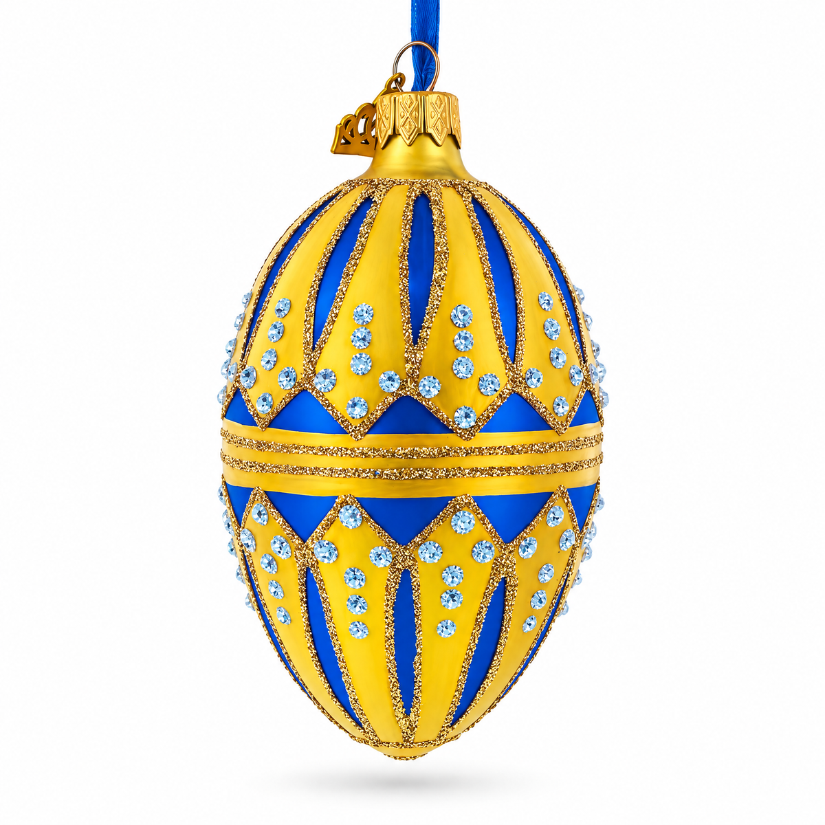 Blue Enamel Royal Inspired Egg Glass Ornament 4 Inches