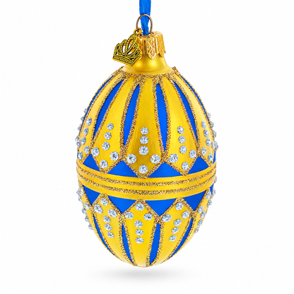 Blue Enamel Royal Inspired Egg Glass Ornament 4 Inches