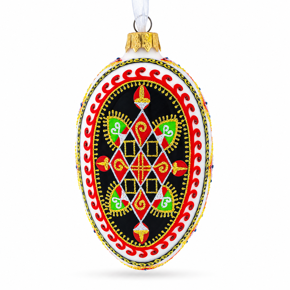 Rhombus Pysanka Glass Egg Ornament 4 Inches