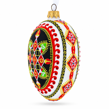 Rhombus Pysanka Glass Egg Ornament 4 Inches