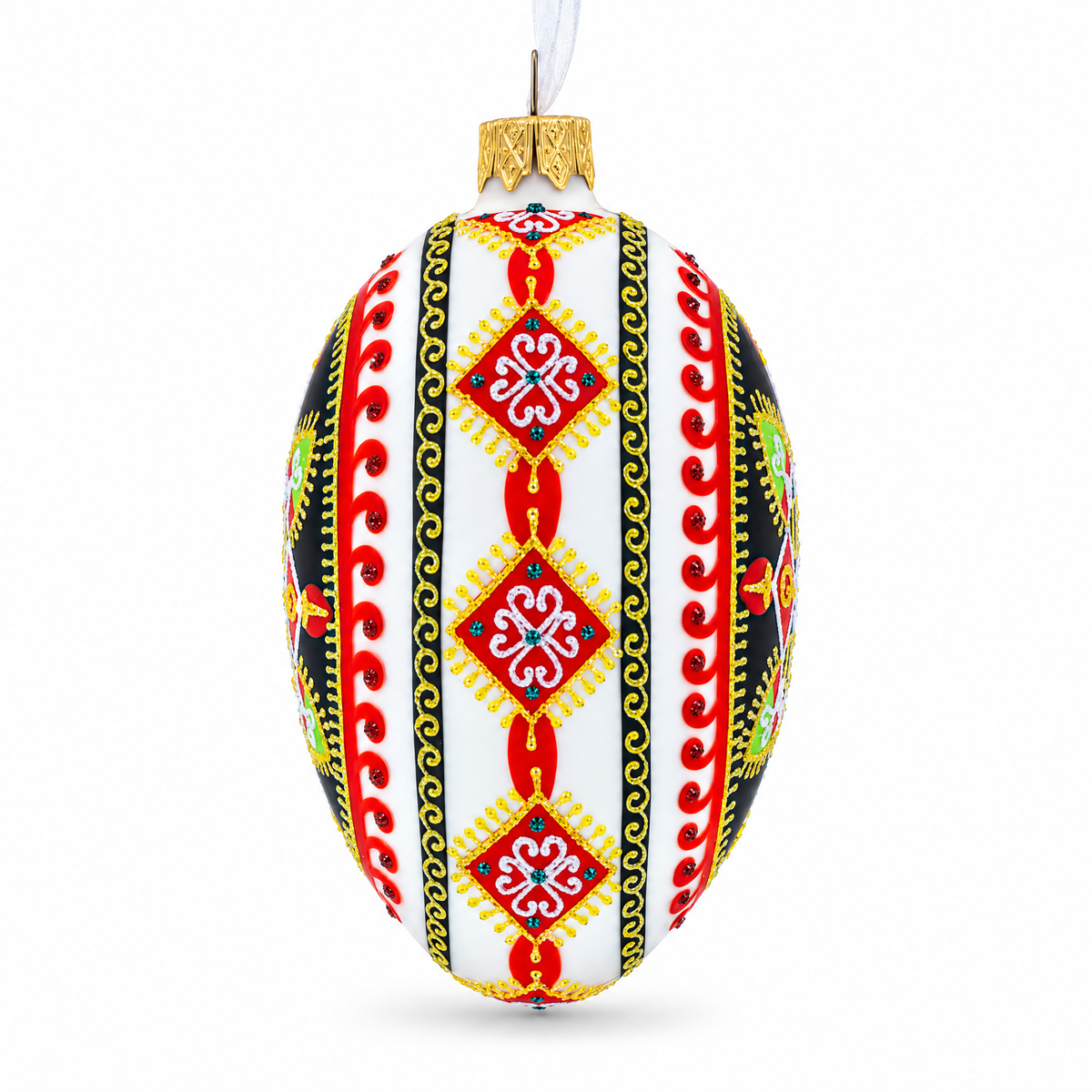 Rhombus Pysanka Glass Egg Ornament 4 Inches