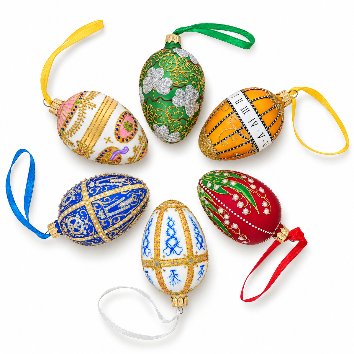 Red Stripe Ukrainian Pysanka Glass Egg Ornament 4 Inches