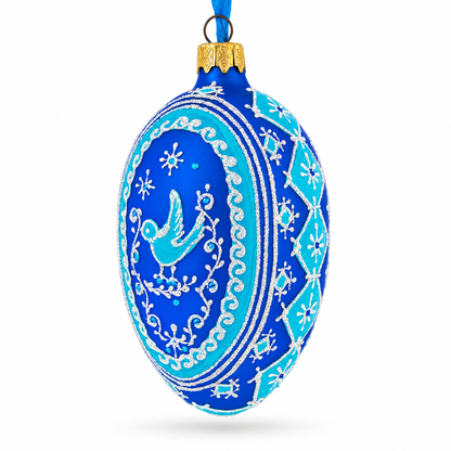 Blue Bird Pysanka Glass Egg Ornament 4 Inches