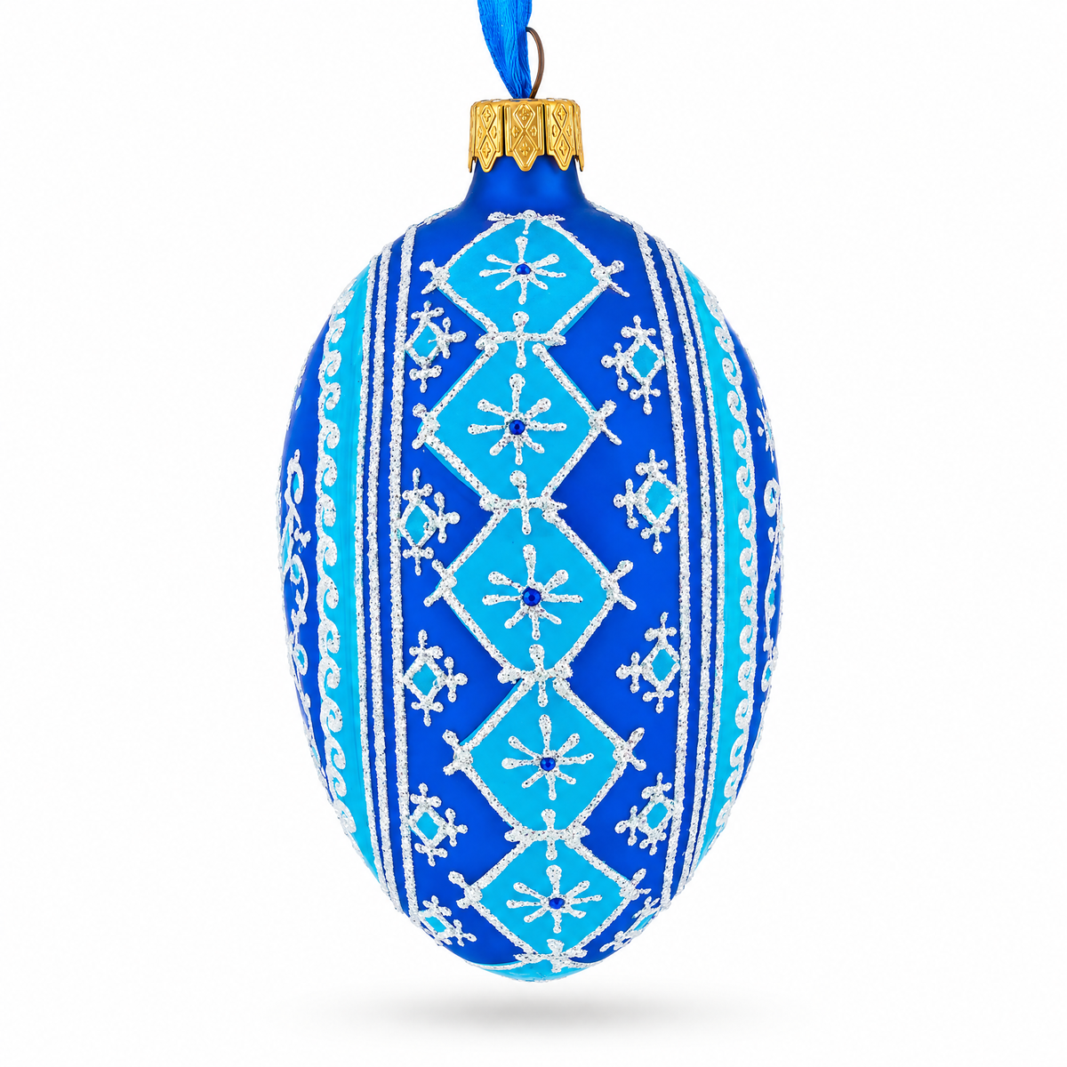 Blue Bird Pysanka Glass Egg Ornament 4 Inches