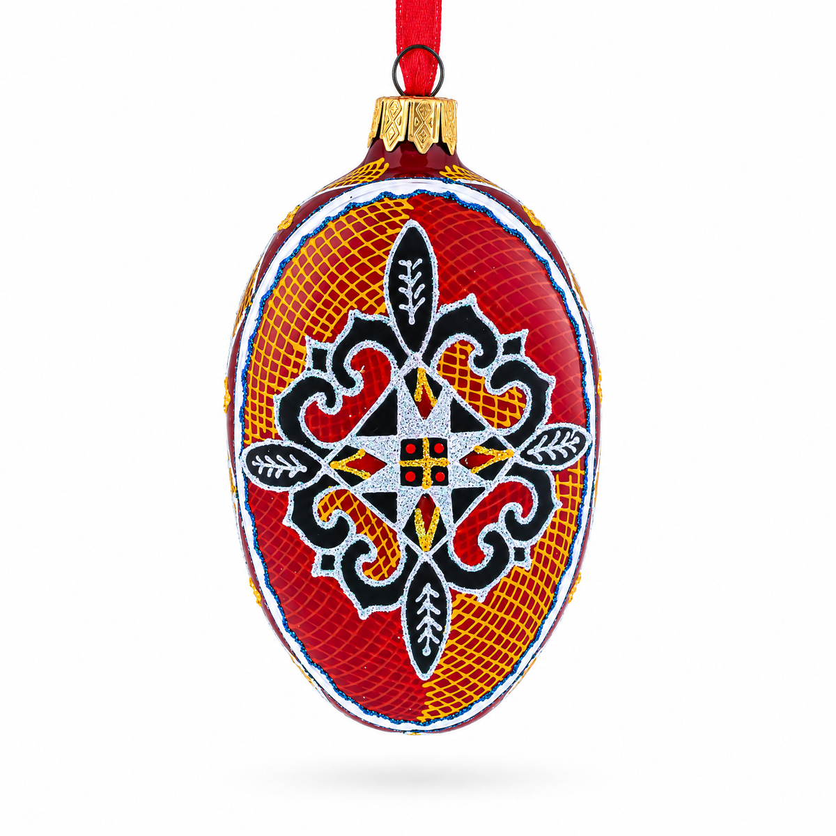 Four Leaves Ukrainian Egg Glass Ornament 4 Inches