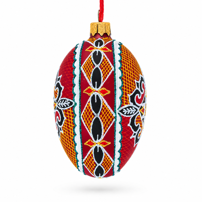 Four Leaves Ukrainian Egg Glass Ornament 4 Inches