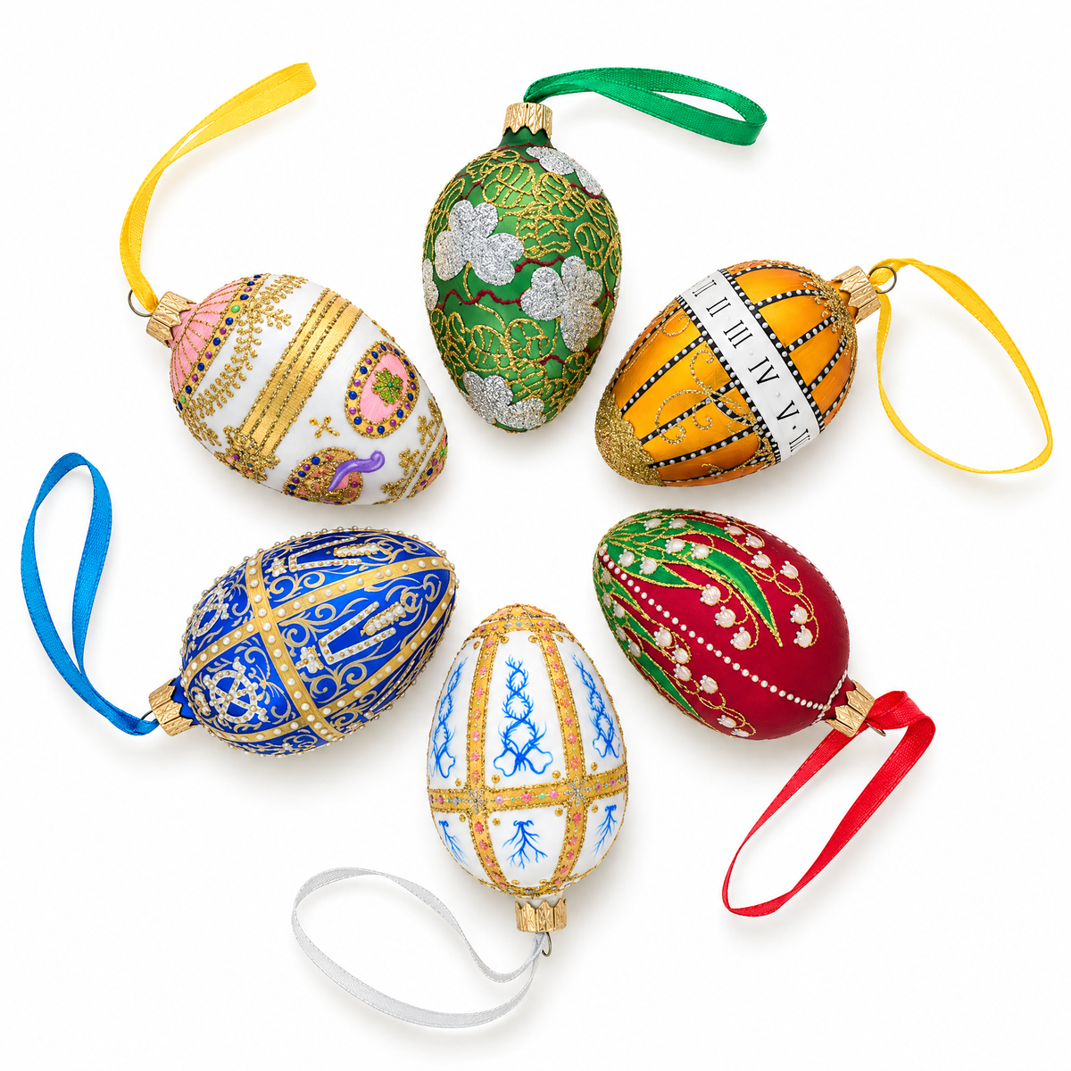 Four Leaves Ukrainian Egg Glass Ornament 4 Inches