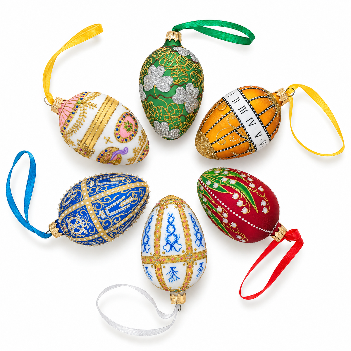 Gold Crosses on Green Ukrainian Glass Egg Ornament 4 Inches