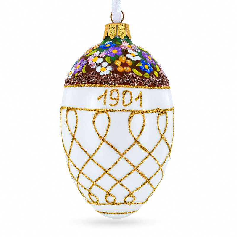 1901 Basket of Flowers Royal Egg Glass Ornament 4 Inches