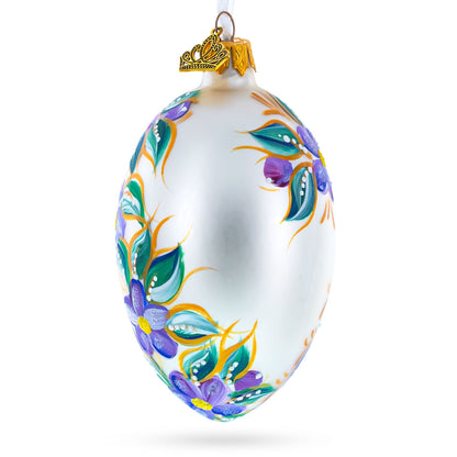 Blye Songbird with Blossoms Glass Egg Ornament 4 Inches
