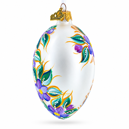 Blye Songbird with Blossoms Glass Egg Ornament 4 Inches