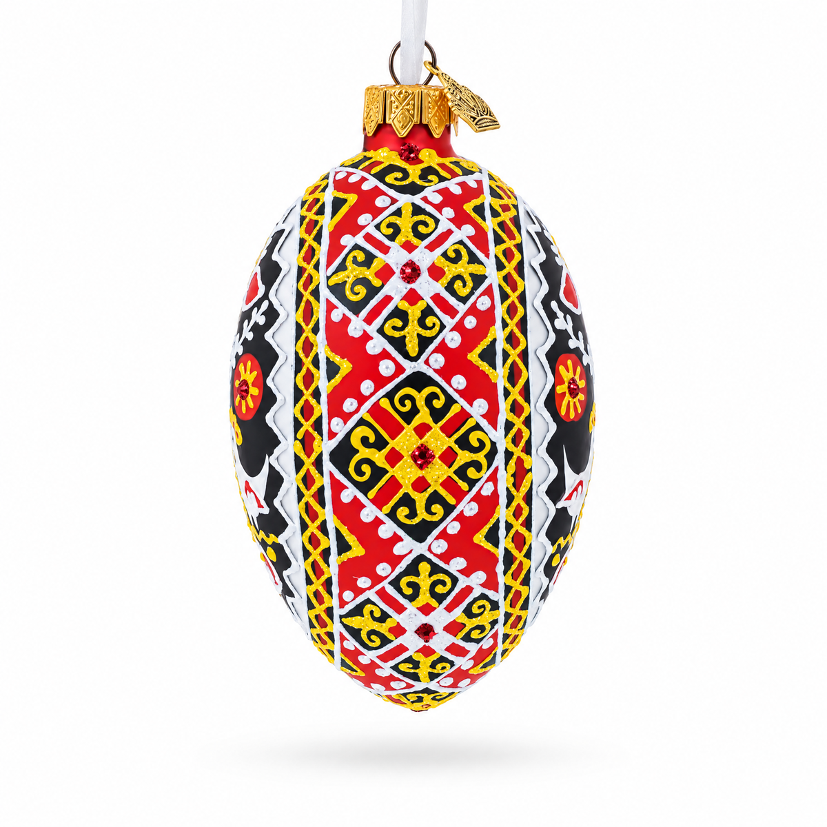 Two Roosters Ukrainian Glass Egg Ornament 4 Inches