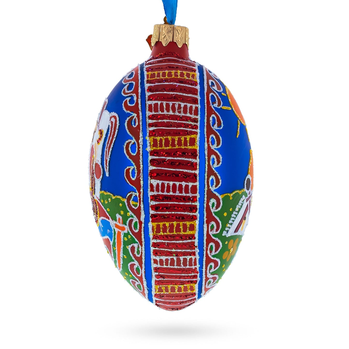 Kozak with Kobza Ukrainian Glass Egg Ornament 4 Inches