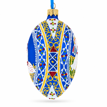 Storks Family Glass Egg Ornament 4 Inches
