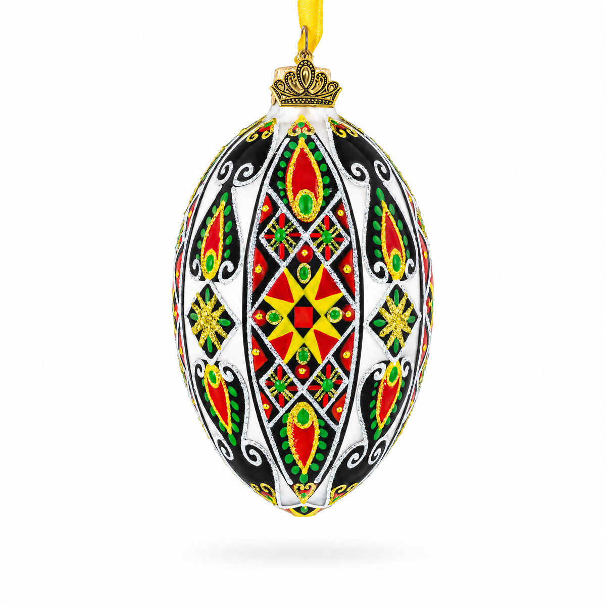 Traditional Ukrainian Pysanka Glass Egg Ornament 4 Inches