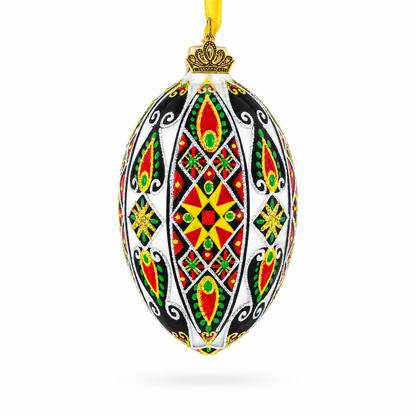Traditional Ukrainian Pysanka Glass Egg Ornament 4 Inches