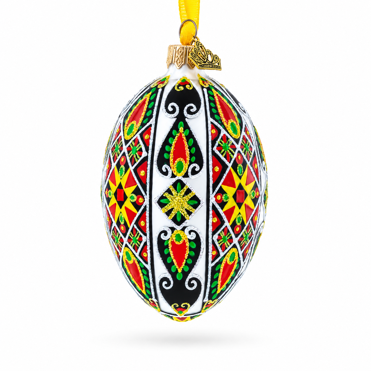 Traditional Ukrainian Pysanka Glass Egg Ornament 4 Inches