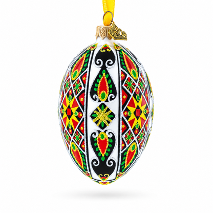 Traditional Ukrainian Pysanka Glass Egg Ornament 4 Inches