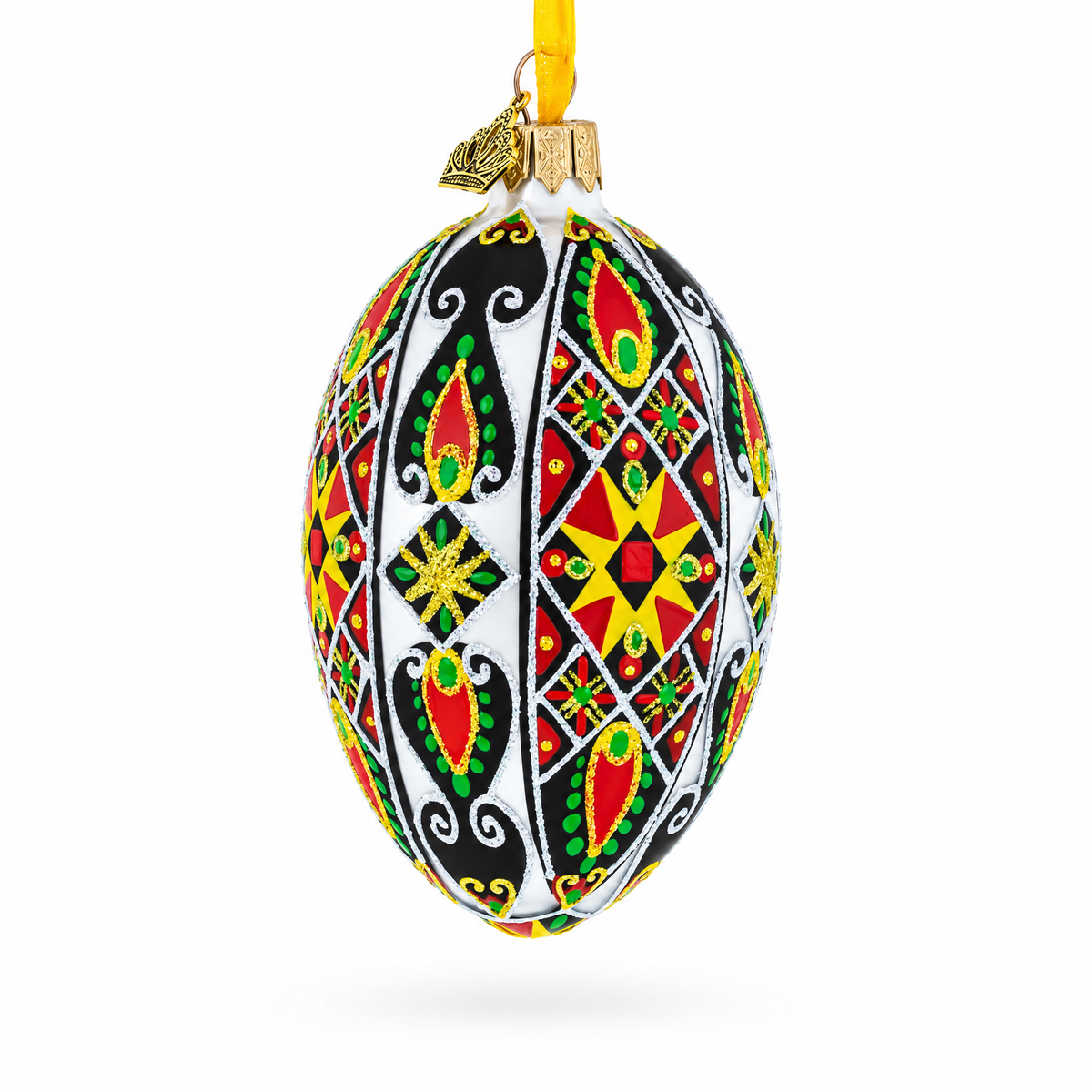 Traditional Ukrainian Pysanka Glass Egg Ornament 4 Inches