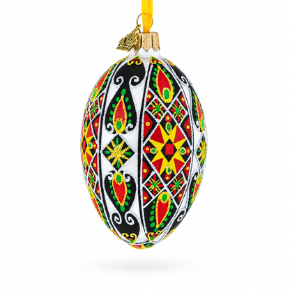 Traditional Ukrainian Pysanka Glass Egg Ornament 4 Inches