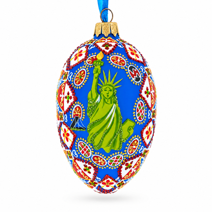 Statue of Liberty Ukrainian Glass Egg Ornament 4 Inches