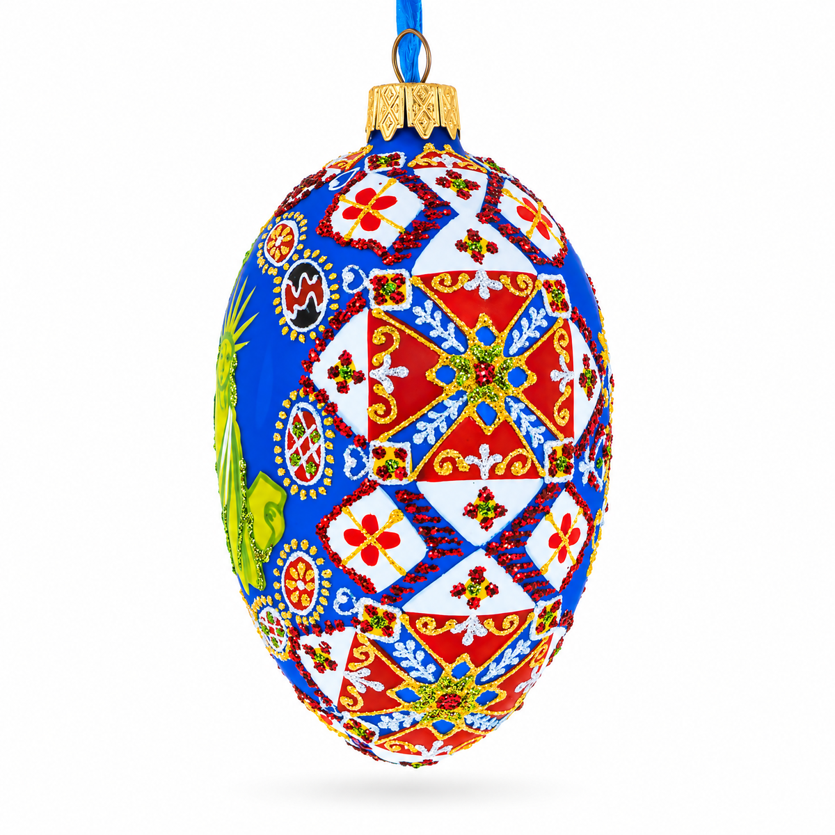 Statue of Liberty Ukrainian Glass Egg Ornament 4 Inches