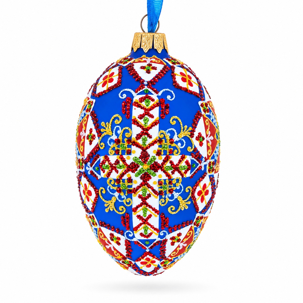 Statue of Liberty Ukrainian Glass Egg Ornament 4 Inches