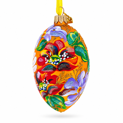Poppy & Daisy Flowers Glass Egg Ornament 4 Inches