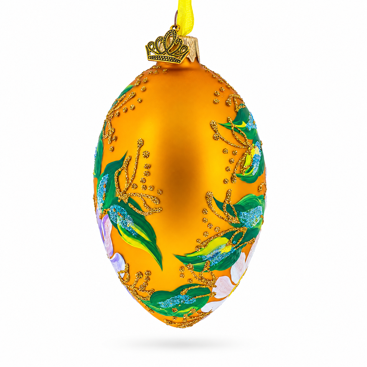 Poppy & Daisy Flowers Glass Egg Ornament 4 Inches