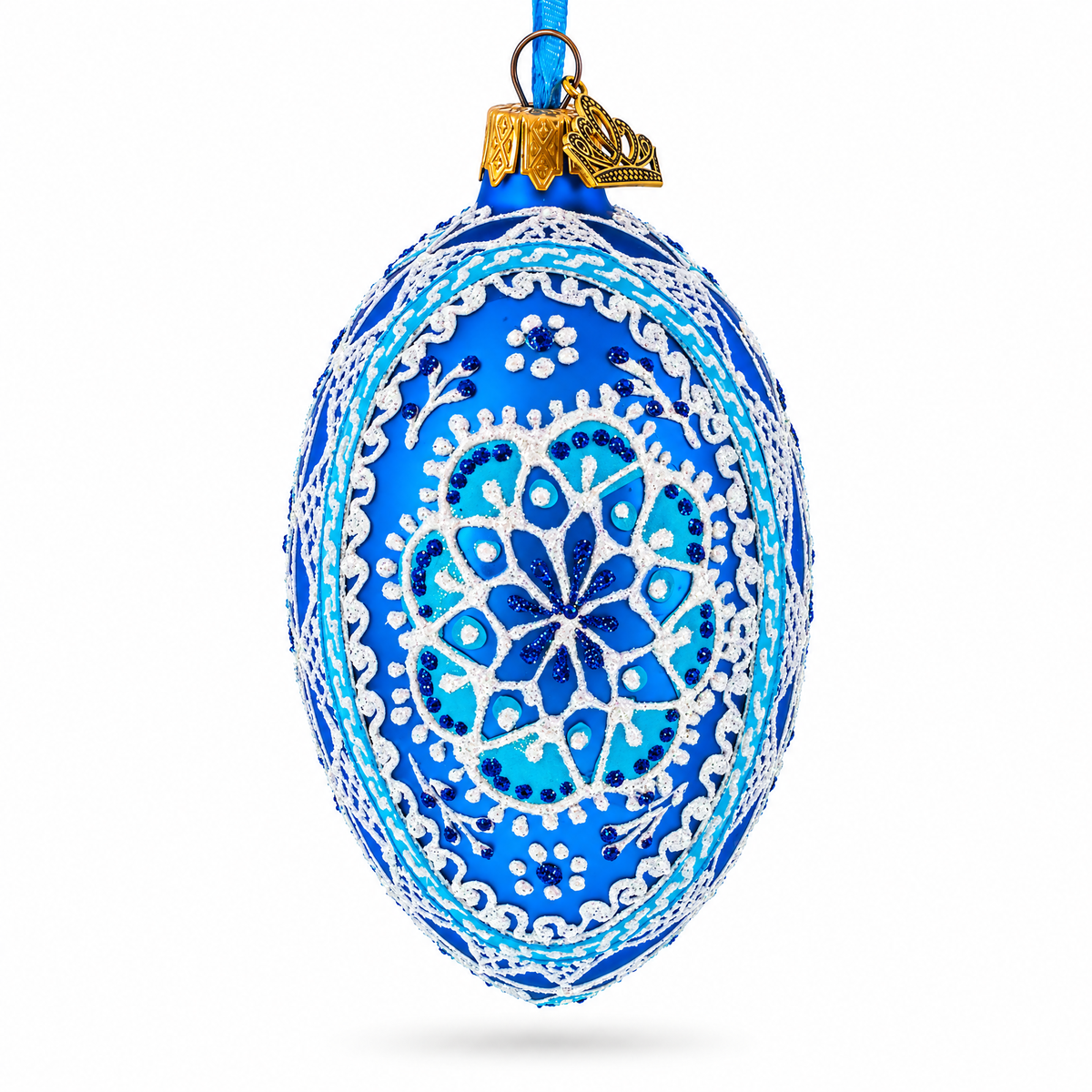 Spire Star Ukrainian Glass Egg Ornament 4 Inches