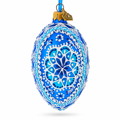 Spire Star Ukrainian Glass Egg Ornament 4 Inches