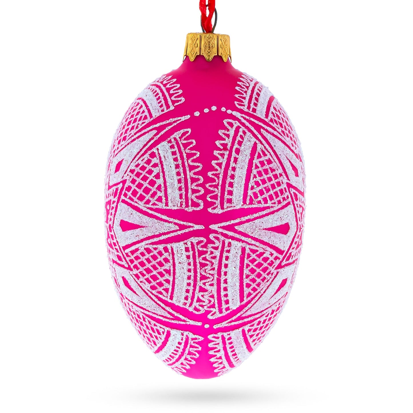 White Star Ukrainian Glass Egg Ornament 4 Inches