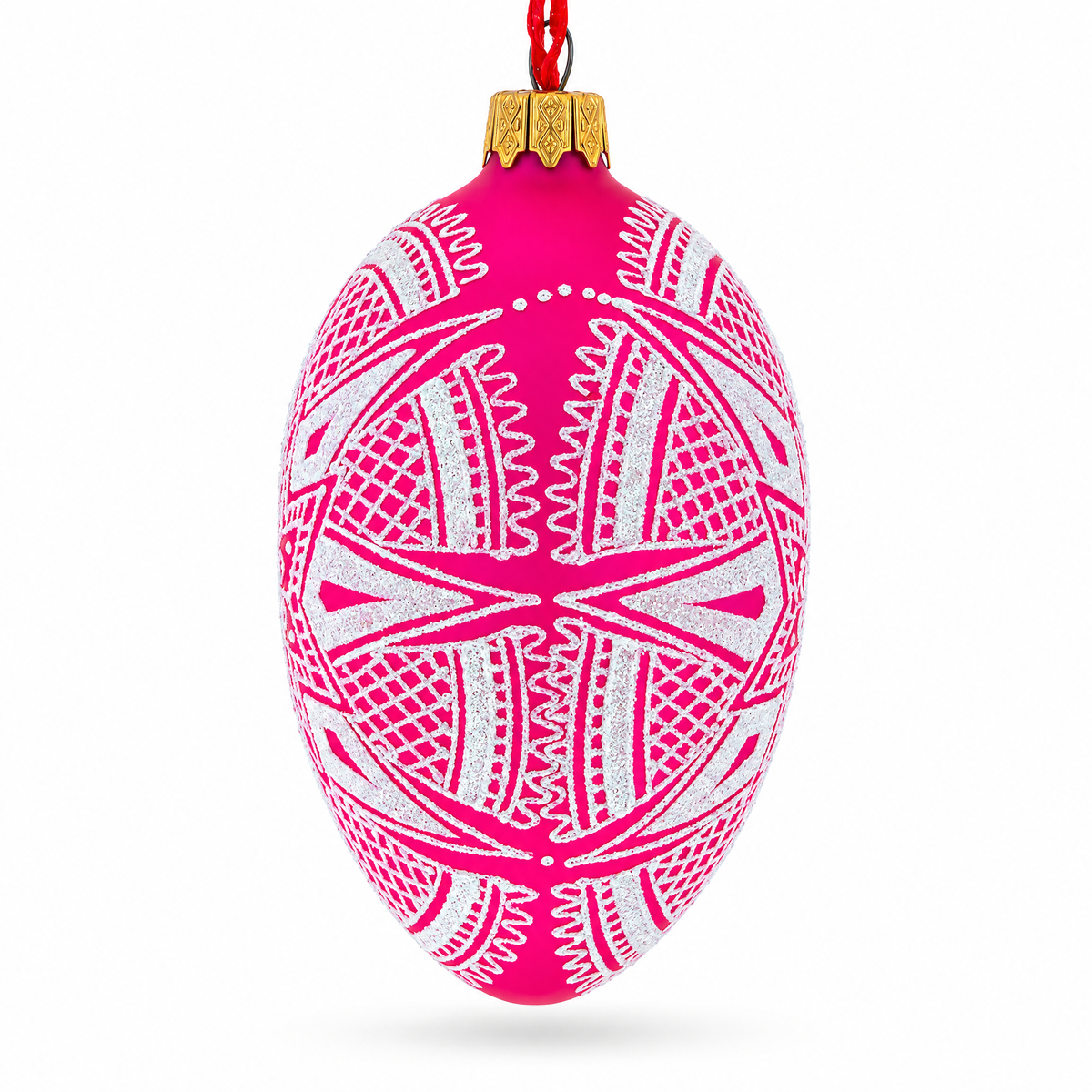 White Star Ukrainian Glass Egg Ornament 4 Inches