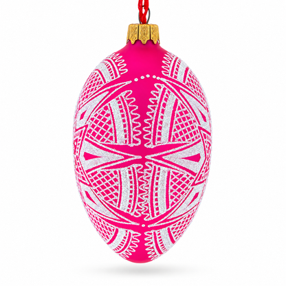 White Star Ukrainian Glass Egg Ornament 4 Inches