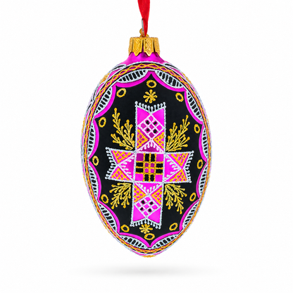 Cross Ukrainian Glass Egg Ornament 4 Inches