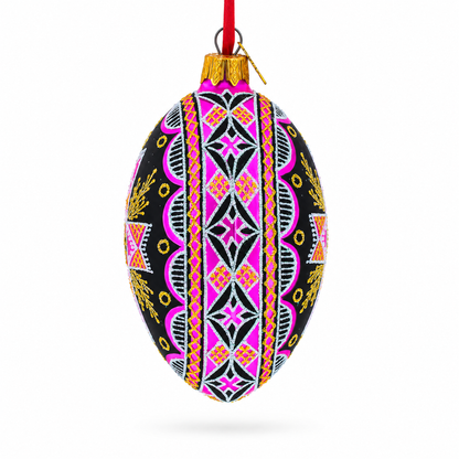 Cross Ukrainian Glass Egg Ornament 4 Inches