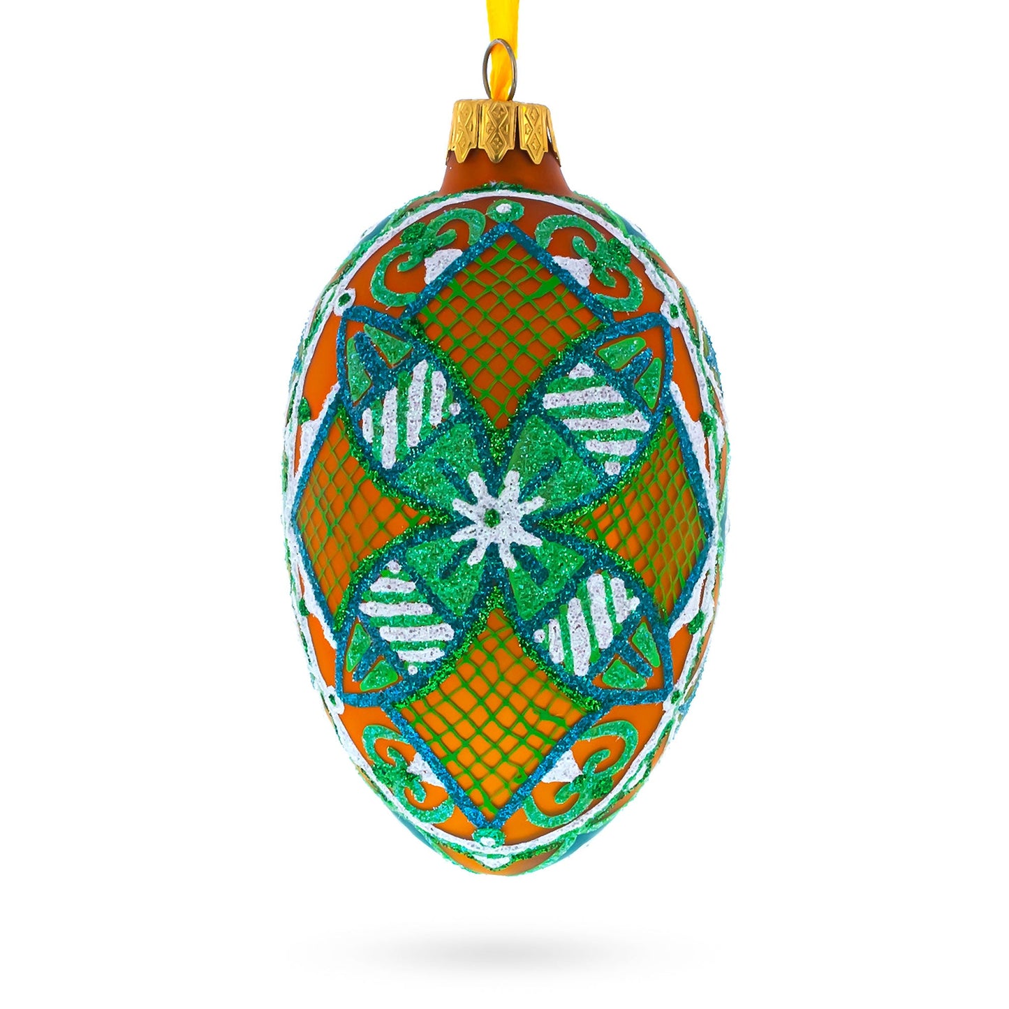 The Green Star Ukrainian Pysanka Glass Egg Ornament 4 Inches