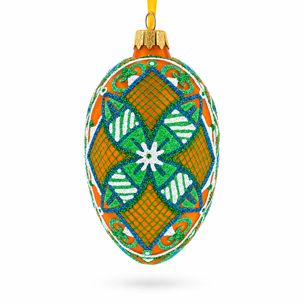 The Green Star Ukrainian Pysanka Glass Egg Ornament 4 Inches
