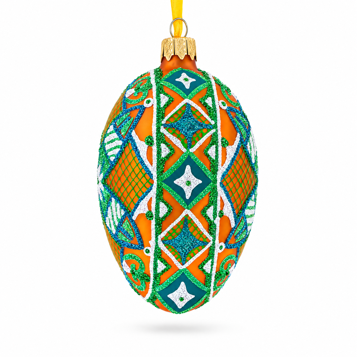 The Green Star Ukrainian Pysanka Glass Egg Ornament 4 Inches