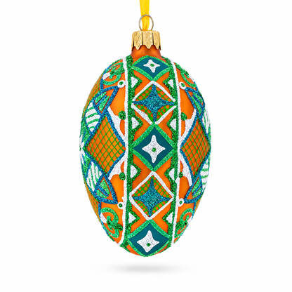 The Green Star Ukrainian Pysanka Glass Egg Ornament 4 Inches
