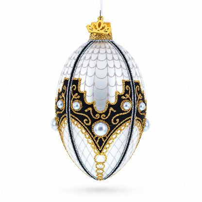 Mother Of Pearl on Gold Filigree Glass Ball Christmas Ornament 4 Inches