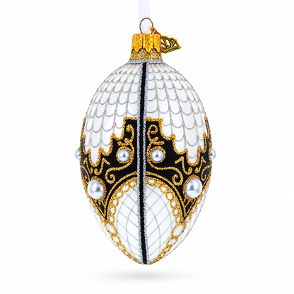 Mother Of Pearl on Gold Filigree Glass Ball Christmas Ornament 4 Inches