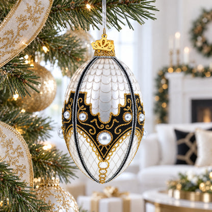 Mother Of Pearl on Gold Filigree Glass Ball Christmas Ornament 4 Inches
