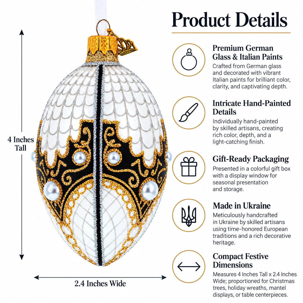 Mother Of Pearl on Gold Filigree Glass Ball Christmas Ornament 4 Inches