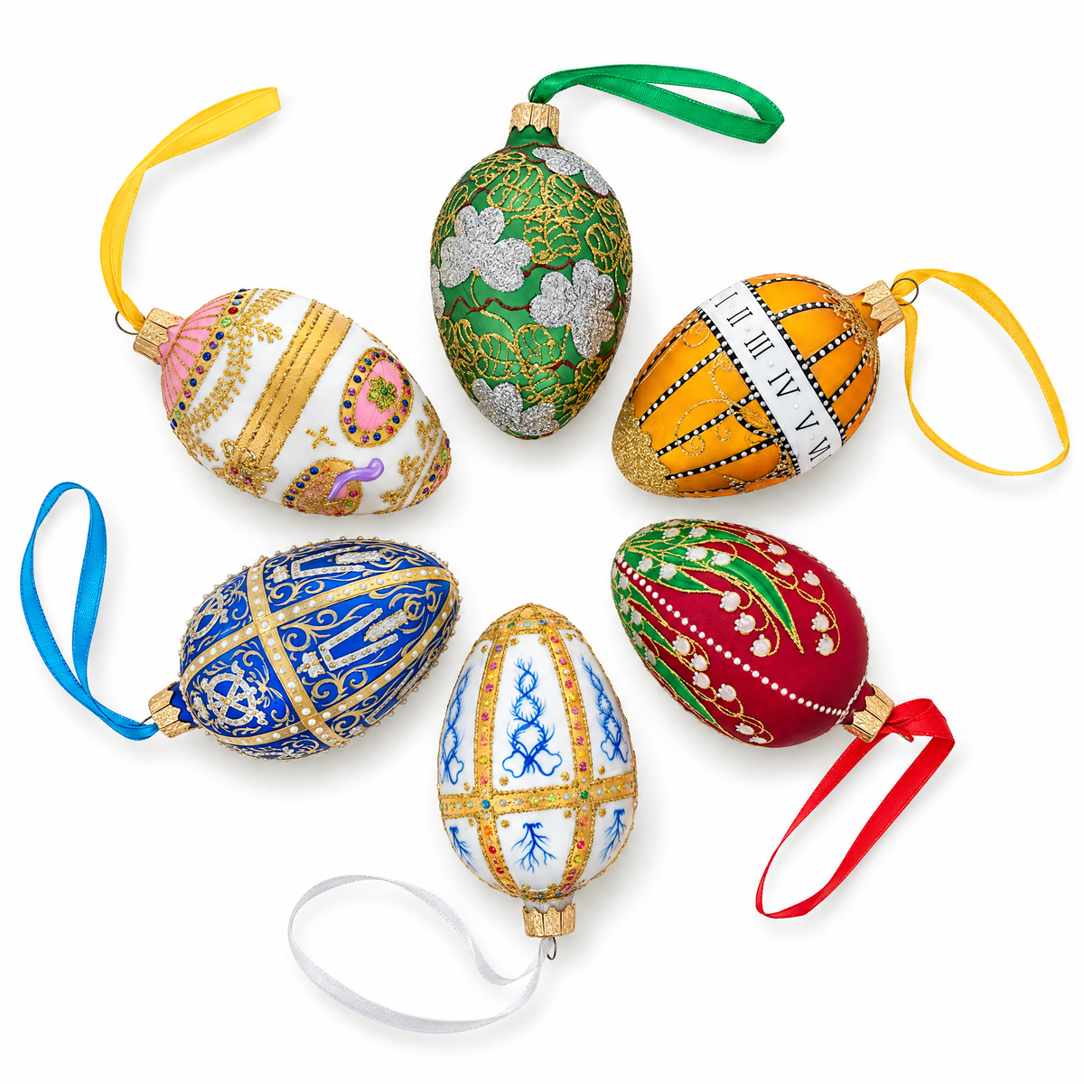 Jeweled Trellis On Blue Glass Egg Ornament 4 Inches