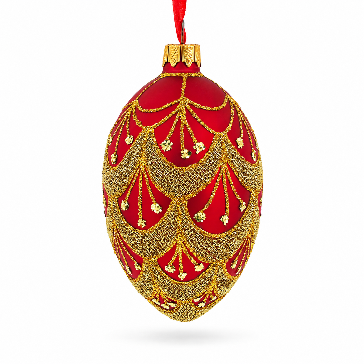 White Trellis On Red Egg Glass Ornament 4 Inches
