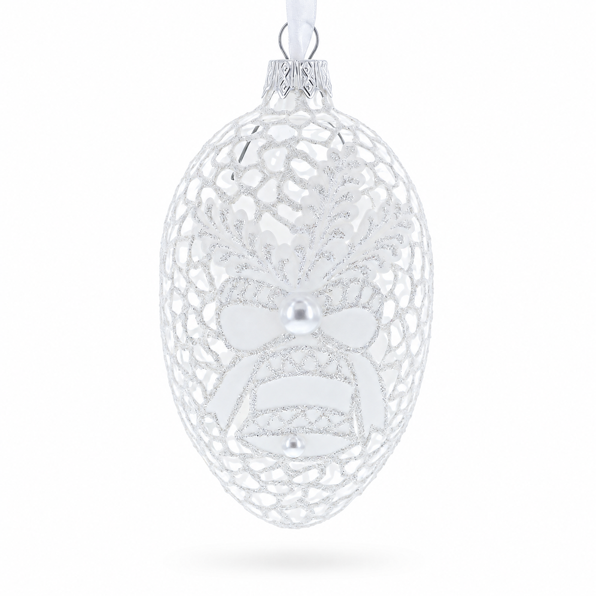 Winter Bells Egg Glass Ornament 4 Inches